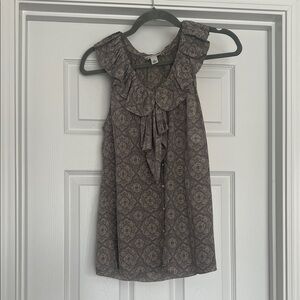 Banana Republic Brown Patterned Ruffle Sleeveless Blouse